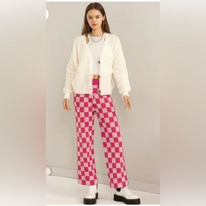 Double Zero-  NWOT Pink Checkered Knit pants